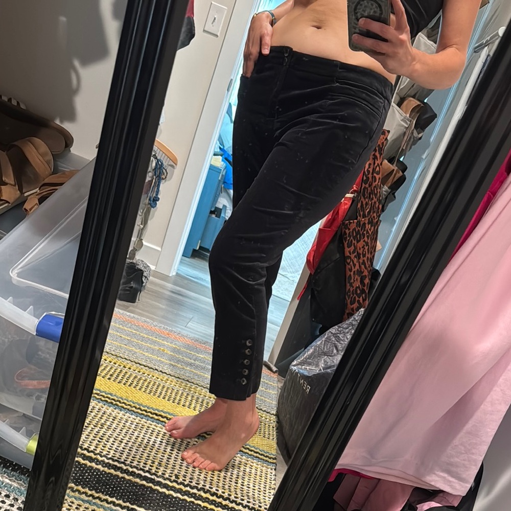 Black Velvet Pants with Button Detail